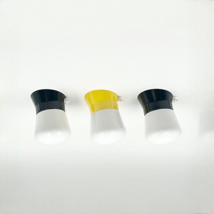 vintage wall lamps in black and yellow bakelite 1970s set of 3 4