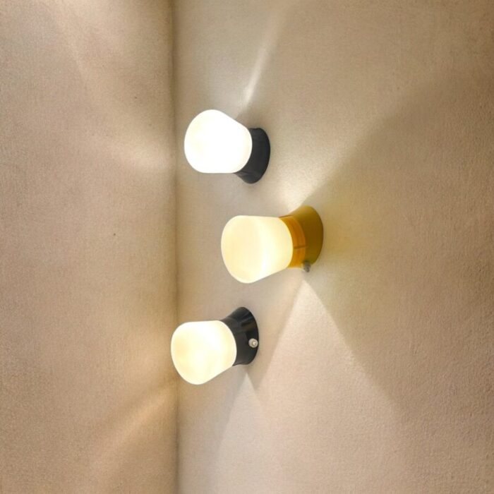 vintage wall lamps in black and yellow bakelite 1970s set of 3 5