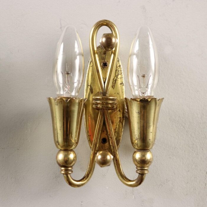 vintage wall lamps in brass and glass 1950s set of 2 5