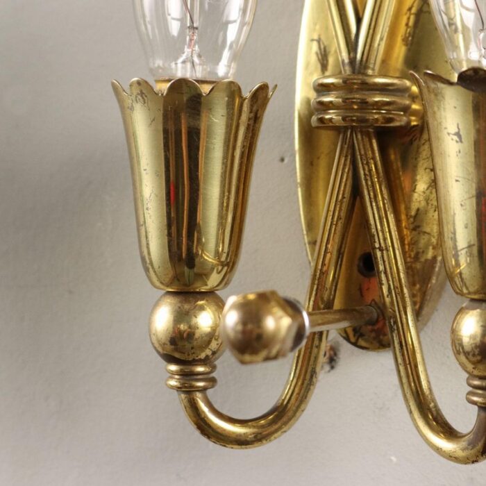 vintage wall lamps in brass and glass 1950s set of 2 6