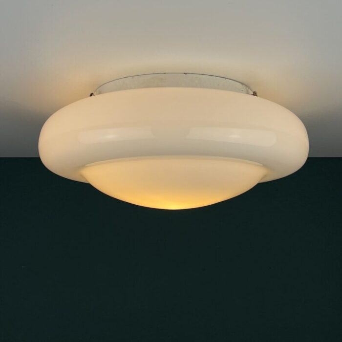 vintage white glass ceiling lamp italy 1970s 2