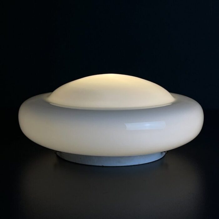 vintage white glass ceiling lamp italy 1970s 4