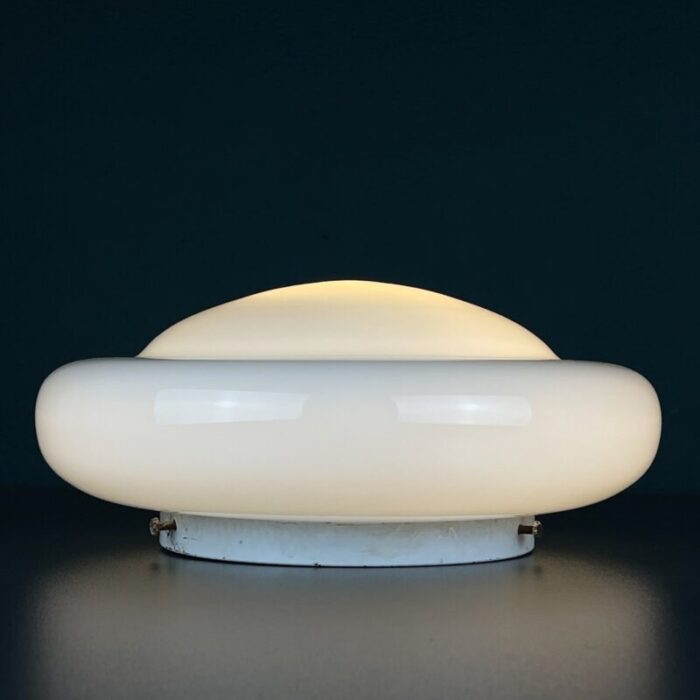 vintage white glass ceiling lamp italy 1970s 5