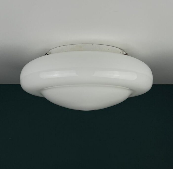 vintage white glass ceiling lamp italy 1970s 7