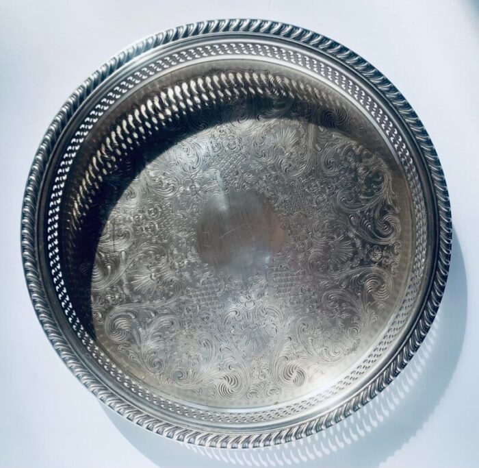 vintage wm rogers 671 silverplate round reticulated bar serving plattervanity tray 3348