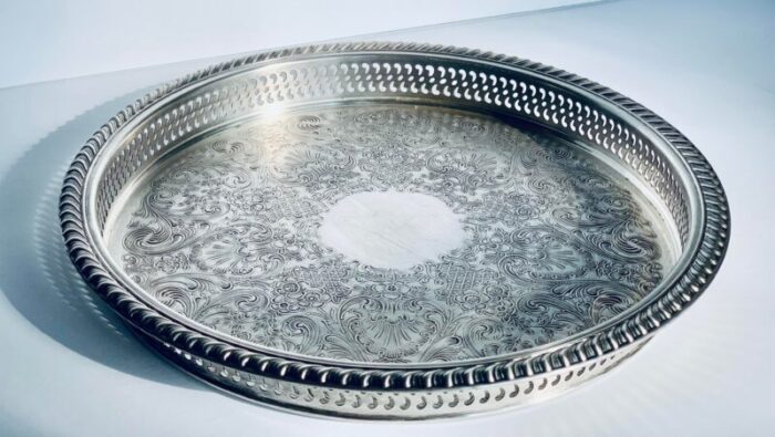 vintage wm rogers 671 silverplate round reticulated bar serving plattervanity tray 5493