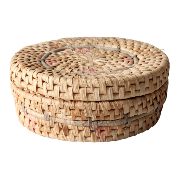 vintage woven pastel round basket box 4835