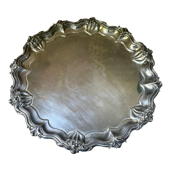 walker and hall 1906 sheffield england silverplate salver footed tray plateau 0553