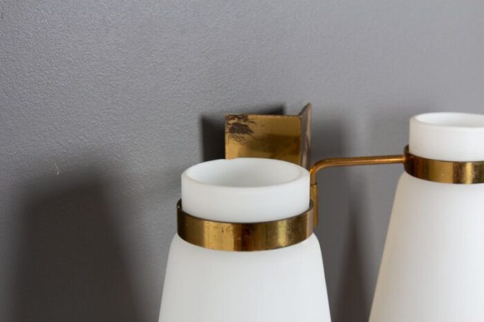 wall lamp in opaline brass edition stilnovo 1950s 6