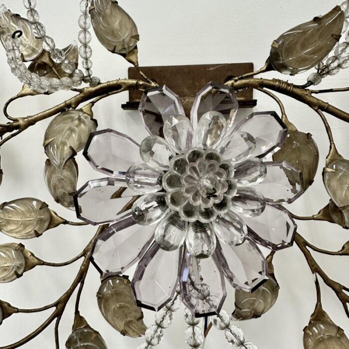 wall lamp with crystal flowers from maison bagues 1950s 15