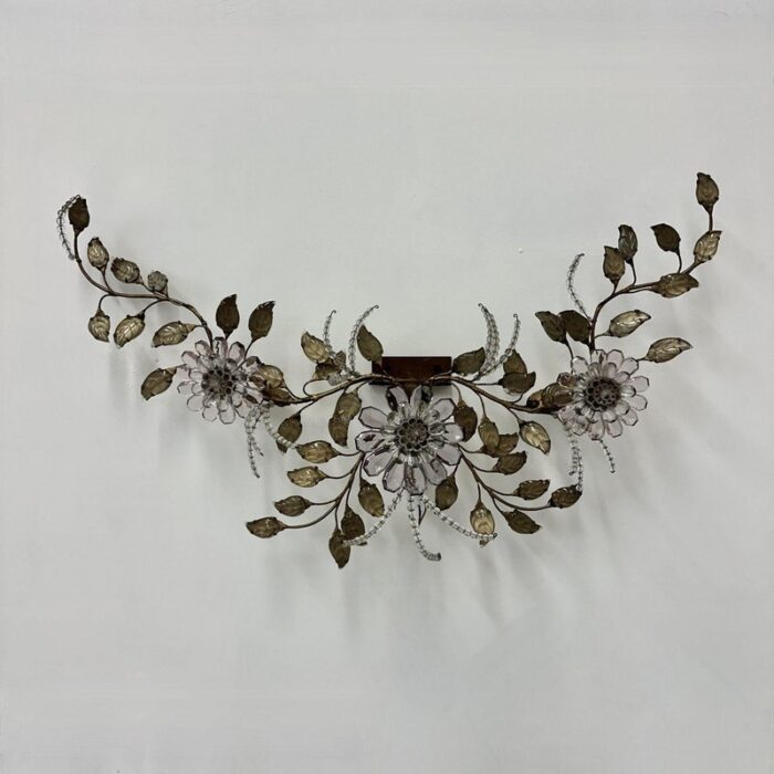 wall lamp with crystal flowers from maison bagues 1950s 6