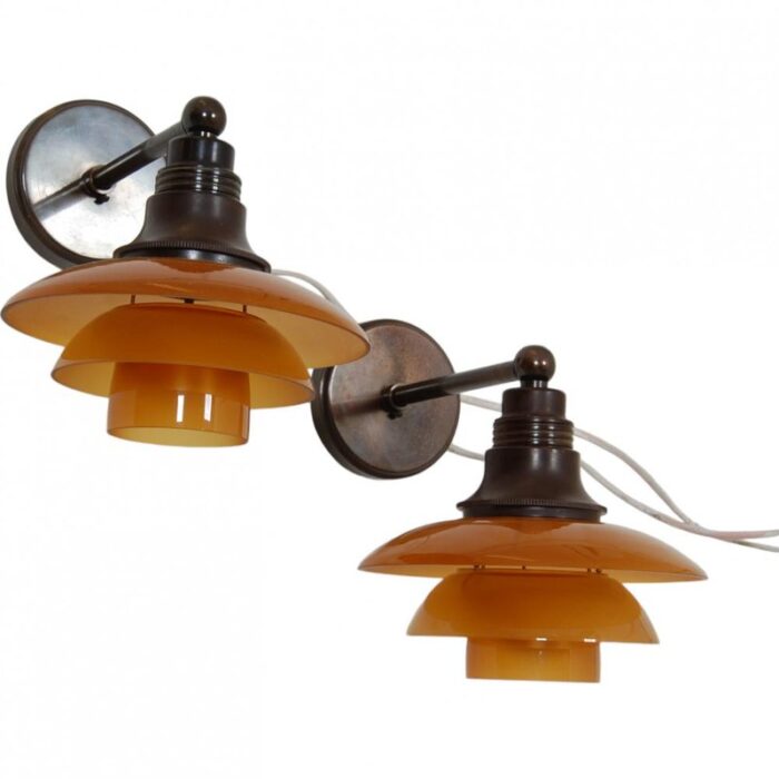 wall lamps with amber glass shades from poul henningsen 1940s 1