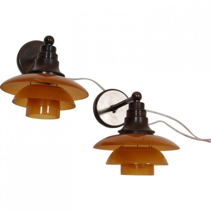 wall lamps with amber glass shades from poul henningsen 1940s 11