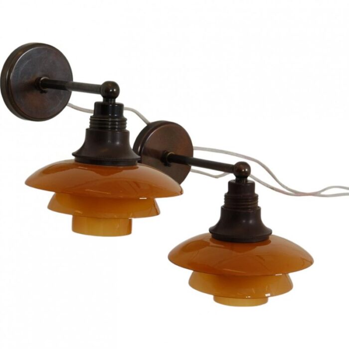 wall lamps with amber glass shades from poul henningsen 1940s 2