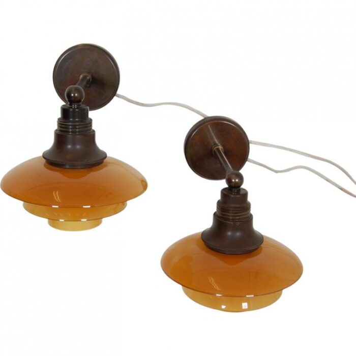 wall lamps with amber glass shades from poul henningsen 1940s 3