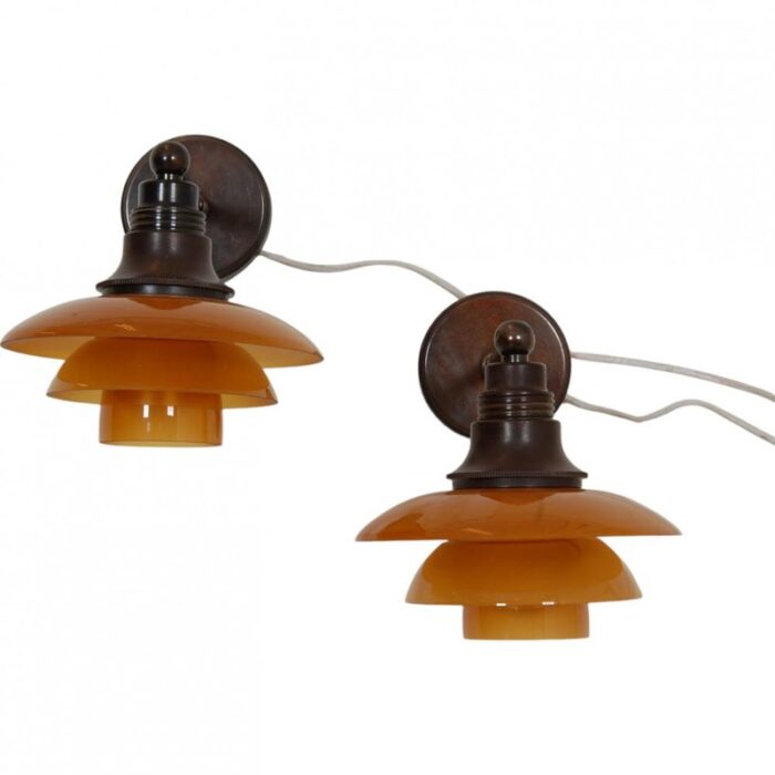 wall lamps with amber glass shades from poul henningsen 1940s 8