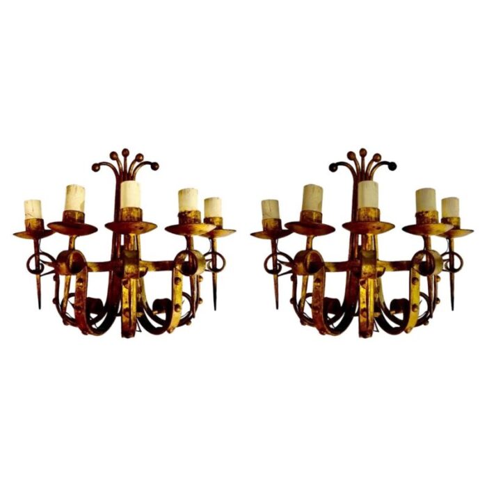 wall lighting with metal with gilt gold finish spain 1950s set of 2 1