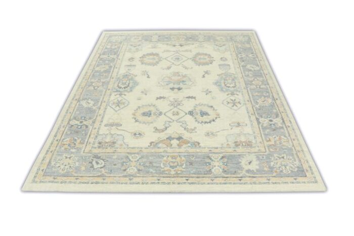 white color gray ivory field multicolor handwoven turkish oushak rug 83 x 10 4589