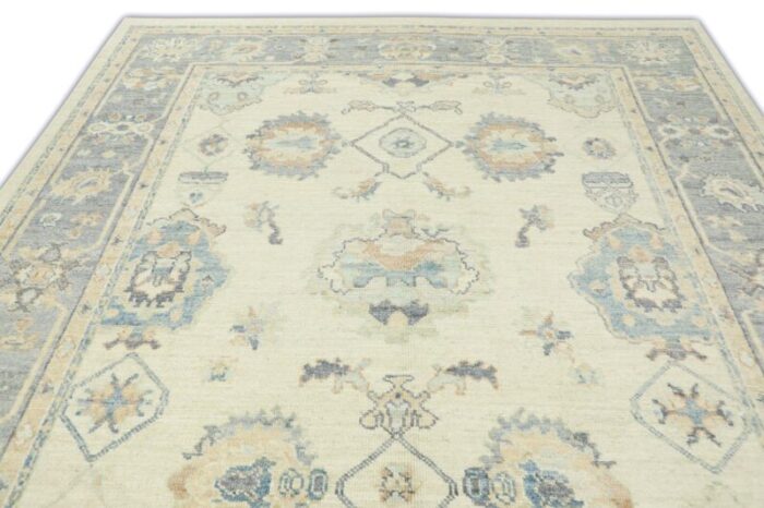 white color gray ivory field multicolor handwoven turkish oushak rug 83 x 10 5729