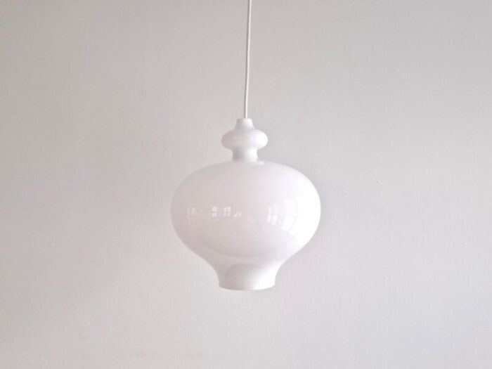 white glass pendant lamp by hans agne jakobsson for staff leuchten 1970s 1