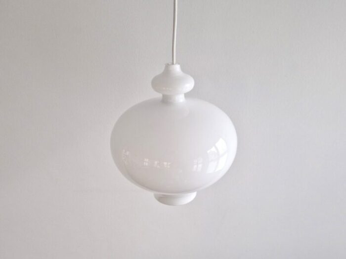 white glass pendant lamp by hans agne jakobsson for staff leuchten 1970s 2