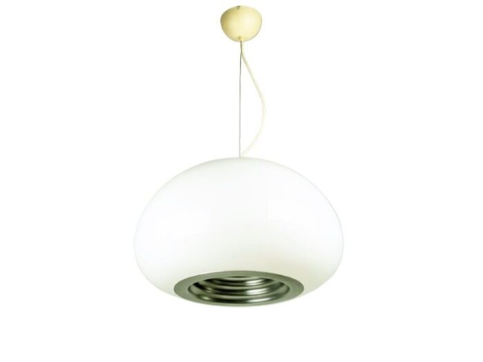 white opaline glass aluminum plastic black white pendant by achille pier giacomo castiglioni for flos 1960s 1