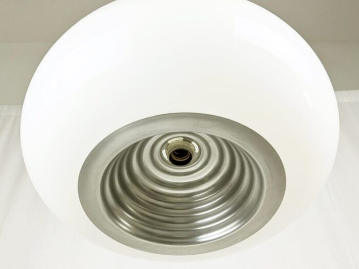 white opaline glass aluminum plastic black white pendant by achille pier giacomo castiglioni for flos 1960s 2