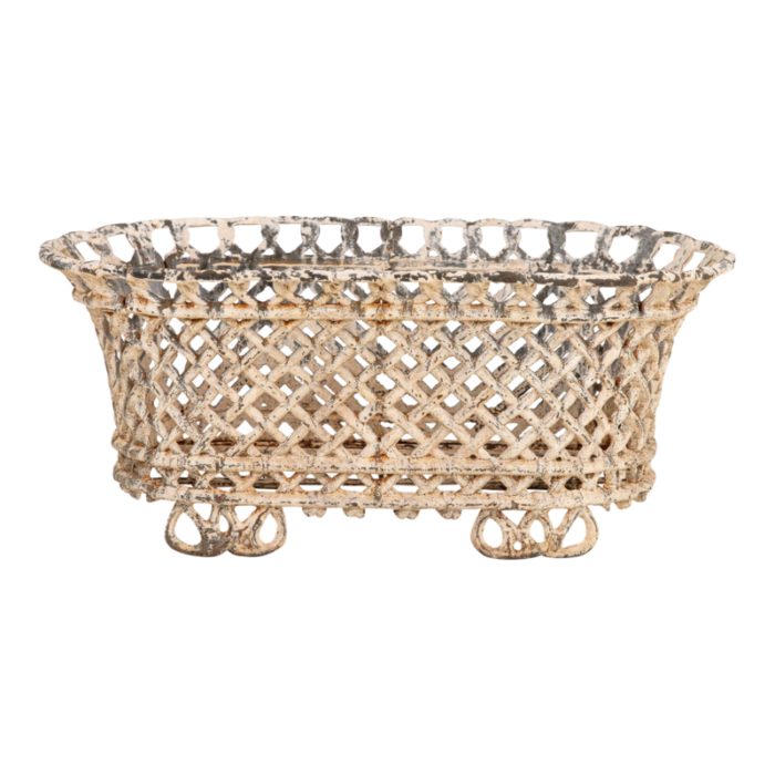 white painted cast iron latticework basket french early 20th c 1597