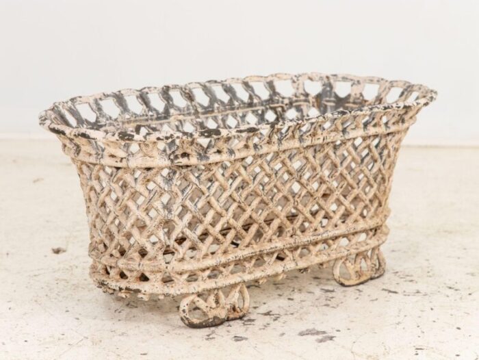 white painted cast iron latticework basket french early 20th c 1760