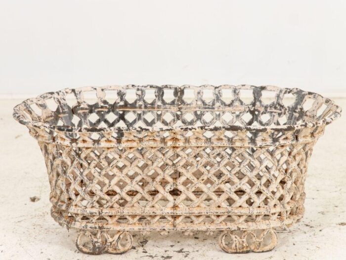 white painted cast iron latticework basket french early 20th c 6191