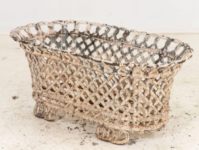 white painted cast iron latticework basket french early 20th c 7089