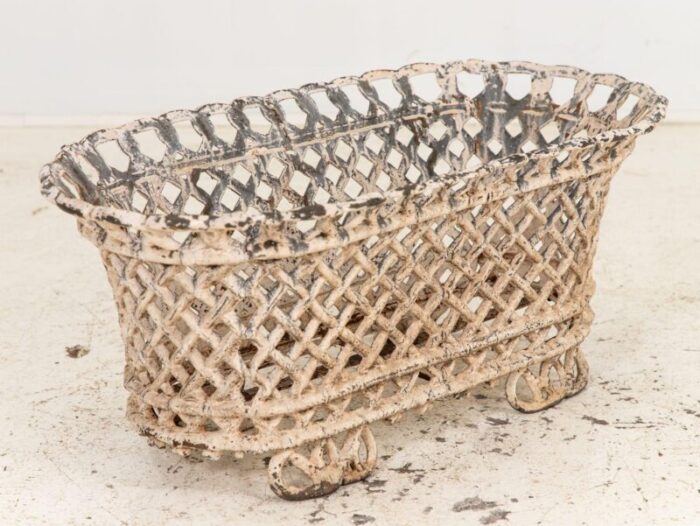 white painted cast iron latticework basket french early 20th c 7440